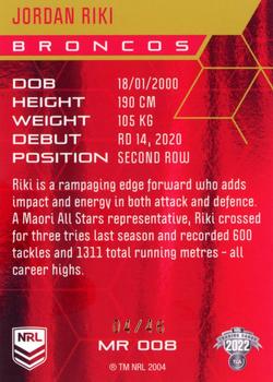 2022 NRL Elite - Mojo Ruby #MR 008 Jordan Riki Back